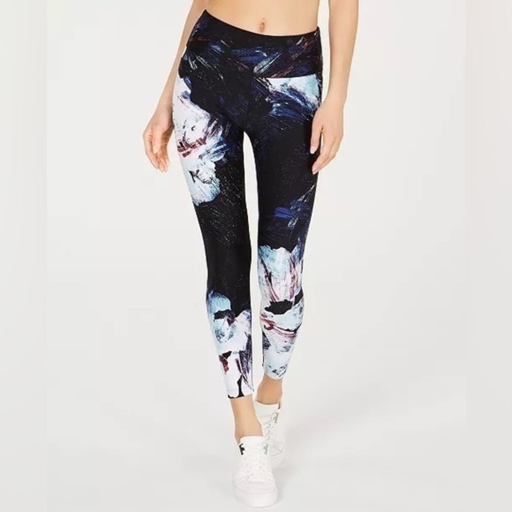 Calvin Klein Performance Floral-Print High-Rise Leggings Women XS Blue/Black